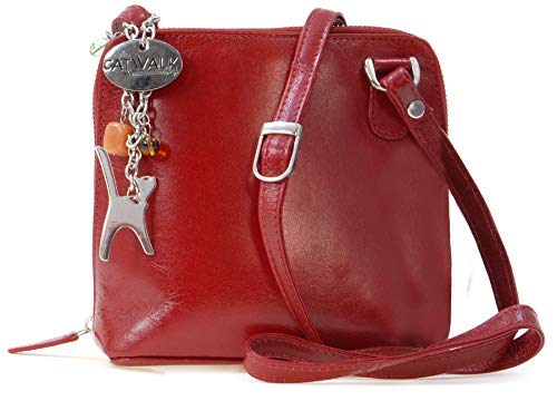 Catwalk Collection Handbags - Damen Leder Umhängetasche - Crossbody Bag/Handtasche Klein - Verstellbarer Schultergurt - LENA - Rot von Catwalk Collection Handbags