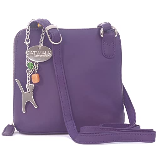 Catwalk Collection Handbags - Damen Leder Umhängetasche - Crossbody Bag/Handtasche Klein - Verstellbarer Schultergurt - LENA - Violett/Lila von Catwalk Collection Handbags