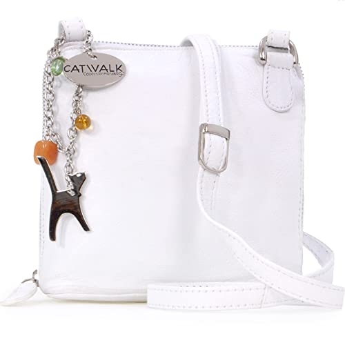 Catwalk Collection Handbags - Damen Leder Umhängetasche - Crossbody Bag/Handtasche Klein - Verstellbarer Schultergurt - LENA - Weiß von Catwalk Collection Handbags