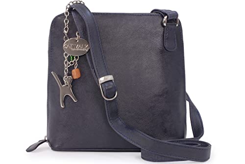 Catwalk Collection Handbags - Damen Leder Umhängetasche - Crossbody Bag/Handtasche Mittelgroß - Verstellbarer Schultergurt - ELEANOR - Blau von Catwalk Collection Handbags