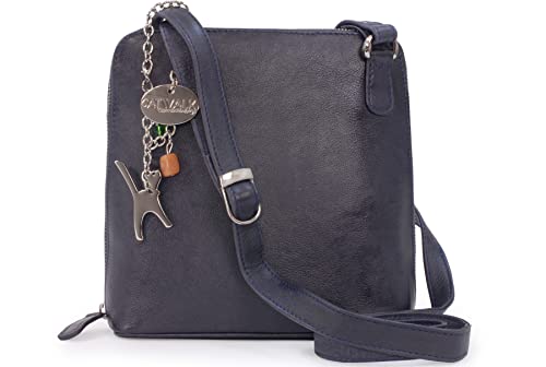 Catwalk Collection Handbags - Damen Leder Umhängetasche - Crossbody Bag/Handtasche Mittelgroß - Verstellbarer Schultergurt - Eleanor - Blau von Catwalk Collection Handbags
