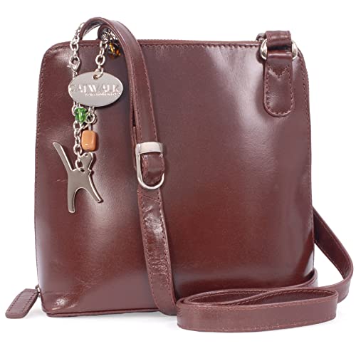 Catwalk Collection Handbags - Damen Leder Umhängetasche - Crossbody Bag/Handtasche Mittelgroß - Verstellbarer Schultergurt - ELEANOR - Braun von Catwalk Collection Handbags