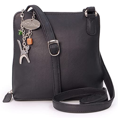 Catwalk Collection Handbags - Damen Leder Umhängetasche - Crossbody Bag/Handtasche Mittelgroß - Verstellbarer Schultergurt - Eleanor - Schwarz von Catwalk Collection Handbags