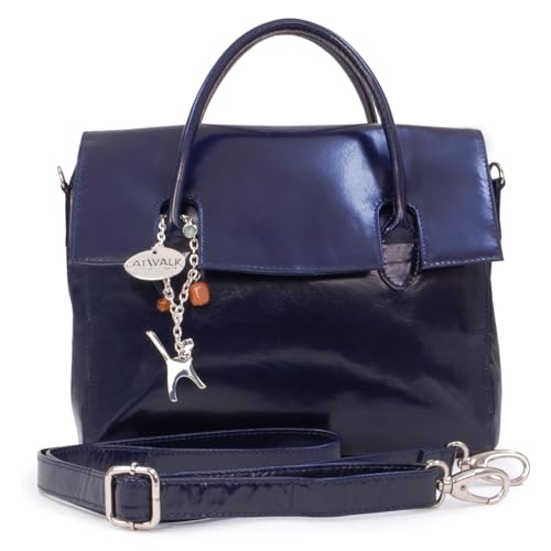 Catwalk Collection Handbags - Damen Leder Umhängetasche - Crossbody Bag Mittelgroß - Arbeitstasche mit Verstellbarer Schultergurt - ELLA - Blau von Catwalk Collection Handbags