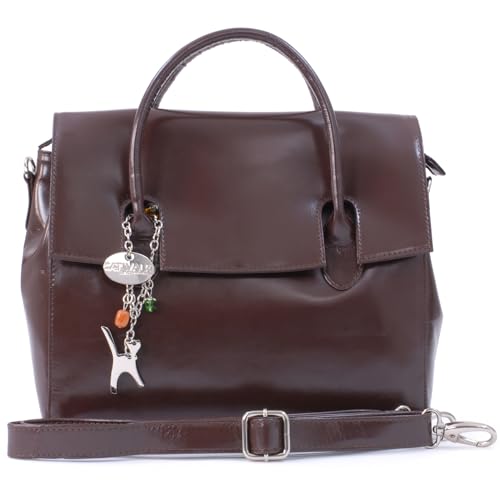 Catwalk Collection Handbags - Damen Leder Umhängetasche - Crossbody Bag Mittelgroß - Arbeitstasche mit Verstellbarer Schultergurt - Ella - Braun von Catwalk Collection Handbags