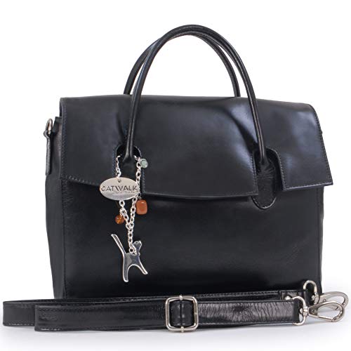 Catwalk Collection Handbags - Damen Leder Umhängetasche - Crossbody Bag Mittelgroß - Arbeitstasche mit Verstellbarer Schultergurt - Ella - Schwarz von Catwalk Collection Handbags