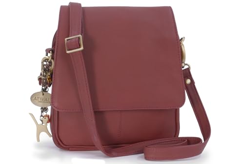 Catwalk Collection Handbags - Damen Leder Umhängetasche - Crossbody Bag/Handtasche Mittelgroß - Verstellbarer Abnehmbarer Gurt - METRO - Rot von Catwalk Collection Handbags