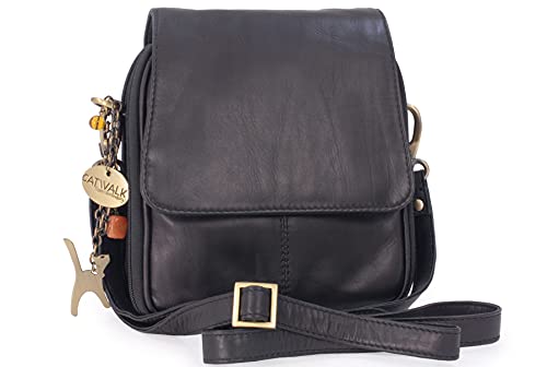 Catwalk Collection Handbags - Damen Leder Umhängetasche - Crossbody Bag/Handtasche Klein - Verstellbarer Abnehmbarer Gurt - TEAGAN - Schwarz von Catwalk Collection Handbags