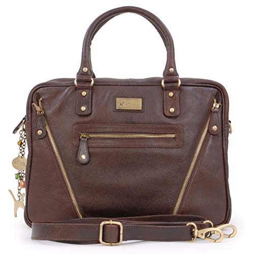 Catwalk Collection Handbags - Damen Leder Schultertasche Groß - Aktentasche für Notizbuch A4 - Laptoptasche 13 14 Zoll - SIENNA - Braun von Catwalk Collection Handbags