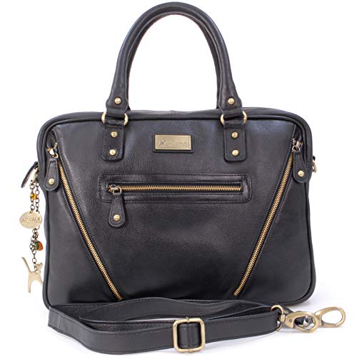 Catwalk Collection Handbags - Damen Leder Schultertasche Groß - Aktentasche für Notizbuch A4 - Laptoptasche 13 14 Zoll - SIENNA - Schwarz von Catwalk Collection Handbags