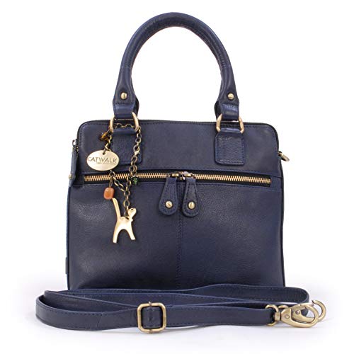 Catwalk Collection Handbags - Damen Leder Umhängetasche - Handtasche Mittelgroß - Henkeltasche mit Abnehmbarem Schultergurt - VICKY - Blau von Catwalk Collection Handbags