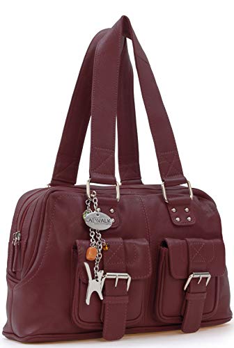 Catwalk Collection Handbags - Damen Leder Henkeltasche - Handtasche Mittelgroß mit Viele Fächer - CAROLINE - Rot von Catwalk Collection Handbags