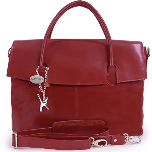 Catwalk Collection Handbags - Damen Leder Laptoptasche 17 Zoll - Arbeitstasche Extra Groß - Aktentasche mit Schultergurt - HELENA - Rot von Catwalk Collection Handbags