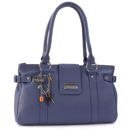 Catwalk Collection Handbags - Damen Leder Schultertasche - Handtasche Mittelgroß für Notizbuch A5 - Martina - Blau von Catwalk Collection Handbags