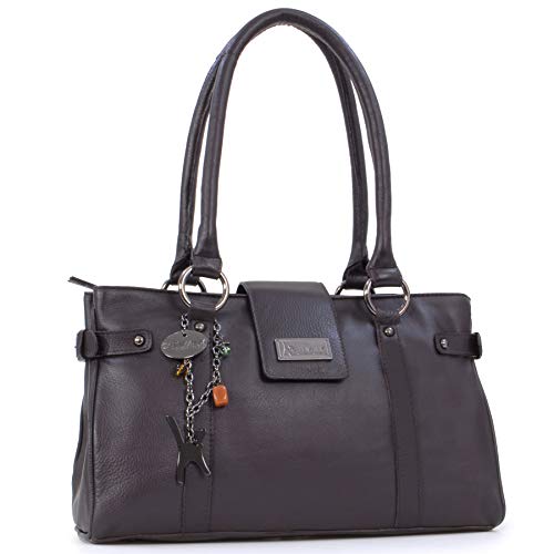 Catwalk Collection Handbags - Damen Leder Schultertasche - Handtasche Mittelgroß für Notizbuch A5 - MARTINA - Braun von Catwalk Collection Handbags