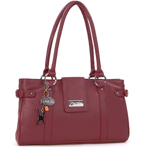 Catwalk Collection Handbags - Damen Leder Schultertasche - Handtasche Mittelgroß für Notizbuch A5 - Martina - Rot von Catwalk Collection Handbags