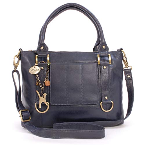 Catwalk Collection Handbags - Damen Leder Schultertasche Groß - Umhängetasche Gross - Arbeitstasche für Notizbuch A4 - GALLERY - Blau von Catwalk Collection Handbags