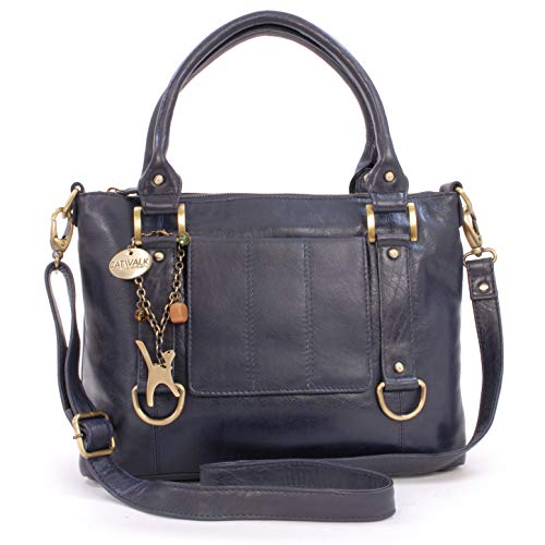 Catwalk Collection Handbags - Damen Leder Schultertasche Groß - Umhängetasche Gross - Arbeitstasche für Notizbuch A4 - Gallery - Blau von Catwalk Collection Handbags