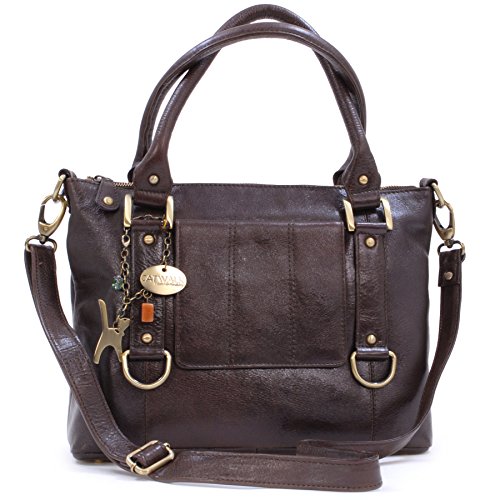 Catwalk Collection Handbags - Damen Leder Schultertasche Groß - Umhängetasche Gross - Arbeitstasche für Notizbuch A4 - Gallery - Braun von Catwalk Collection Handbags