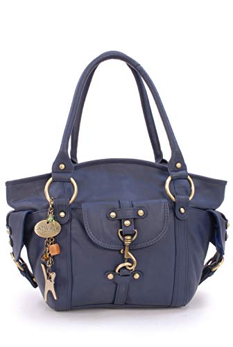 Catwalk Collection Handbags - Damen Leder Schultertasche - Handtasche Mittelgroß mit Viele Fächer - KARLIE - Blau von Catwalk Collection Handbags