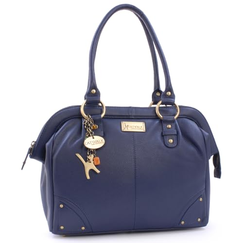 Catwalk Collection Handbags - Damen Leder Schultertasche - Handtasche Groß - Arbeitstasche für Notizbuch A4 - DOCTOR BAG - Blau von Catwalk Collection Handbags
