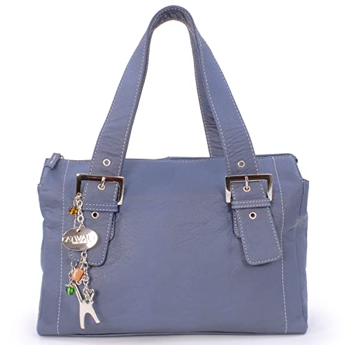 Catwalk Collection Handbags - Damen Leder Schultertasche - Handtasche Mittelgroß mit Viele Fächer - JANE - Blau von Catwalk Collection Handbags