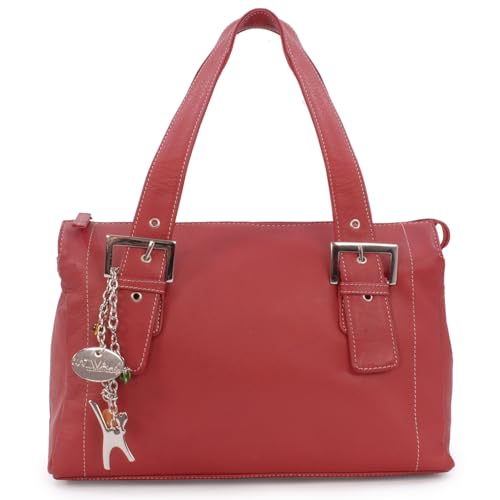 Catwalk Collection Handbags - Damen Leder Schultertasche - Handtasche Mittelgroß mit Viele Fächer - Jane - Rot von Catwalk Collection Handbags