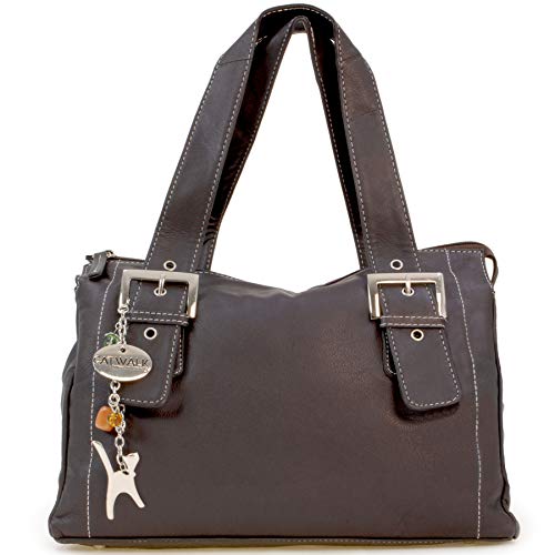 Catwalk Collection Handbags - Damen Leder Schultertasche - Handtasche Mittelgroß mit Viele Fächer - JANE - Schokolade von Catwalk Collection Handbags