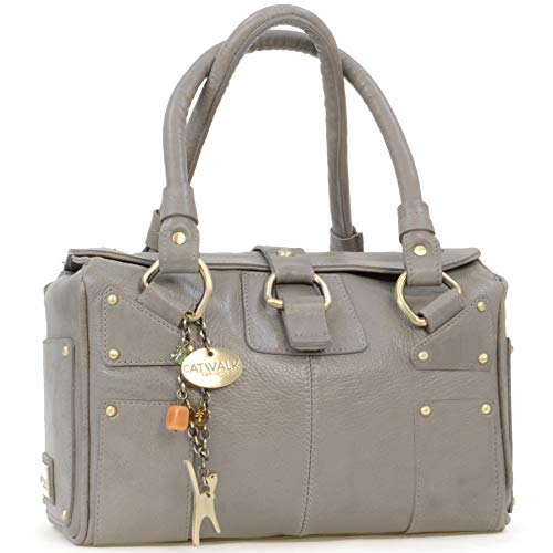 Catwalk Collection Handbags - Damen Leder Henkeltasche - Handtasche Mittelgroß mit Viele Fächer - CLAUDIA - Grau von Catwalk Collection Handbags