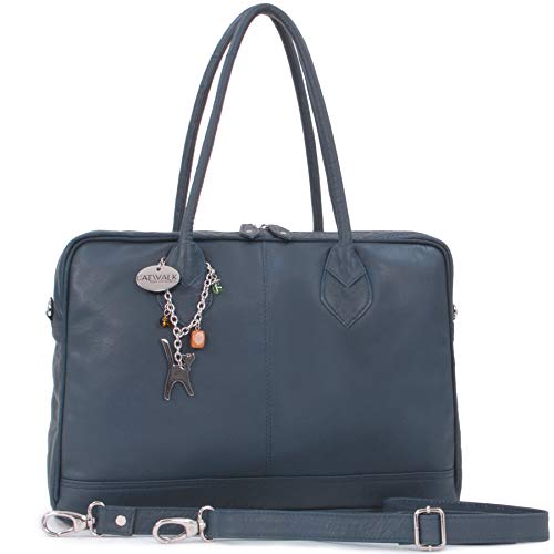 Catwalk Collection Handbags - Damen Leder Schultertasche Groß - Arbeitstasche für Notizbuch A4 - Abnehmbarer Schultergurt - GROSVENOR - Blau von Catwalk Collection Handbags