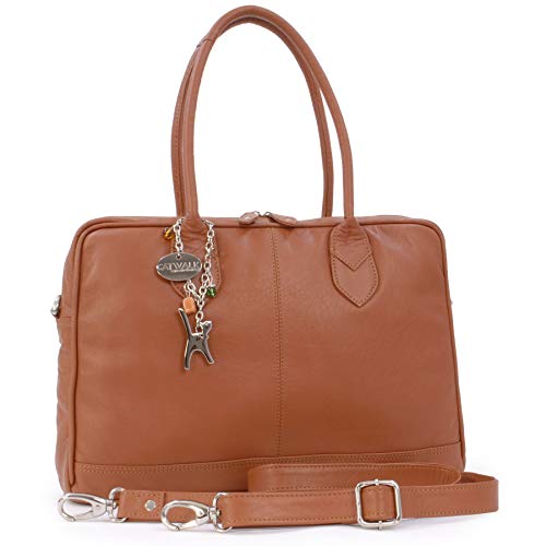 Catwalk Collection Handbags - Damen Leder Schultertasche Groß - Arbeitstasche für Notizbuch A4 - Abnehmbarer Schultergurt - GROSVENOR - Hellbraun von Catwalk Collection Handbags