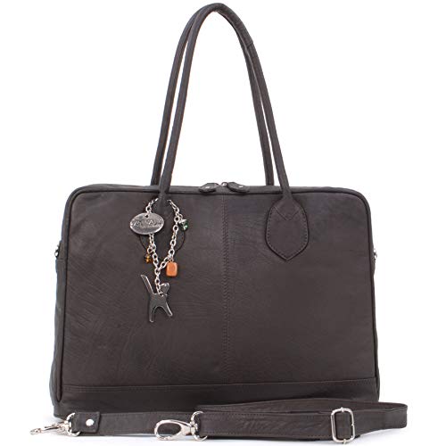 Catwalk Collection Handbags - Damen Leder Schultertasche Groß - Arbeitstasche für Notizbuch A4 - Abnehmbarer Schultergurt - GROSVENOR - Schokolade von Catwalk Collection Handbags