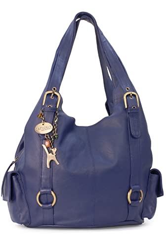 Catwalk Collection Handbags - Damen Leder Schultertasche - Handtasche Groß - Hobo Bag mit Viele Fächer - ALEX - Blau von Catwalk Collection Handbags