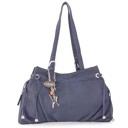 Catwalk Collection Handbags - Damen Leder Schultertasche - Handtasche Mittelgroß - mit Verstellbare Schultergurte - ALICE - Blau von Catwalk Collection Handbags