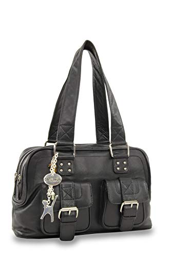 Catwalk Collection Handbags - Damen Leder Henkeltasche - Handtasche Mittelgroß mit Viele Fächer - CAROLINE - Schwarz von Catwalk Collection Handbags