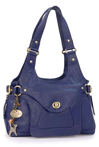 Catwalk Collection Handbags - Damen Leder Schultertasche - Handtasche Mittelgroß mit Viele Fächer - ROXANNA - Blau von Catwalk Collection Handbags