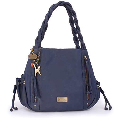 Catwalk Collection Handbags - Damen Leder Schultertasche - Handtasche Groß - Tote Bag mit Viele Fächer - CAZ - Blau von Catwalk Collection Handbags