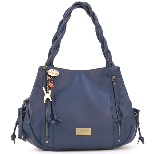 Catwalk Collection Handbags - Damen Leder Schultertasche - Handtasche Groß - Tote Bag mit Viele Fächer - Caz - Blau von Catwalk Collection Handbags