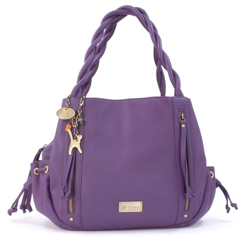 Catwalk Collection Handbags - Damen Leder Schultertasche - Handtasche Groß - Tote Bag mit Viele Fächer - CAZ - Violett/Lila von Catwalk Collection Handbags