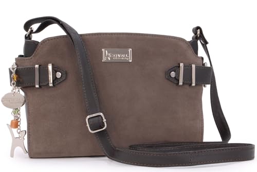 Catwalk Collection Handbags - Damen Umhängetasche - Crossbody Bag Mittelgroß - Leder und Wildleder - Verstellbarer Gurt - Amanda - Braun von Catwalk Collection Handbags