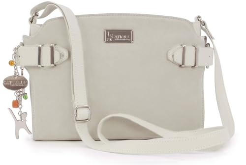 Catwalk Collection Handbags - Damen Umhängetasche - Crossbody Bag Mittelgroß - Leder und Wildleder - Verstellbarer Gurt - Amanda - Beige von Catwalk Collection Handbags