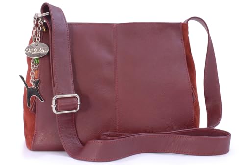 Catwalk Collection Handbags - Damen Umhängetasche Mittelgroß - Crossbody Bag - Leder und Wildleder - Verstellbarer Schultergurt - Charlotte - Rot von Catwalk Collection Handbags