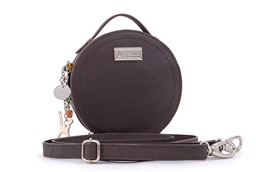 Catwalk Collection Handbags - Damen Runde Leder Umhängetasche - Henkeltasche/Handtasche Klein - Abnehmbarer Schultergurt - TIFFANY - Braun SF von Catwalk Collection Handbags