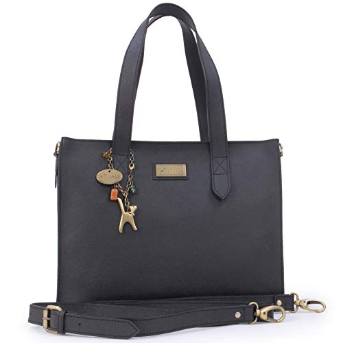 Catwalk Collection Handbags - Damen Shopper Tote Bag - Schultertasche Groß - Saffiano Leder - Abnehmbarer Schultergurt - Katharina - Schwarz von Catwalk Collection Handbags