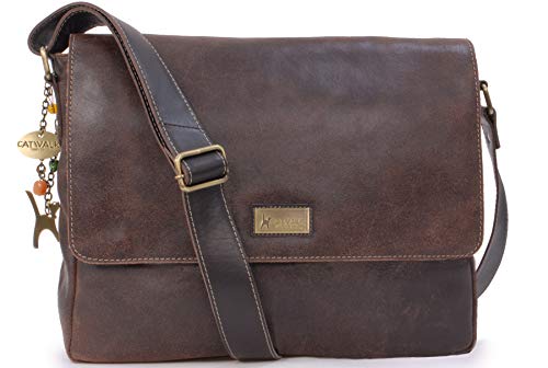 Catwalk Collection Handbags - Leder Laptoptasche 14 15 Zoll - Umhängetasche Messenger Bag Groß - Arbeitstasche für Notizbuch A4 - SABINE - Braun von Catwalk Collection Handbags