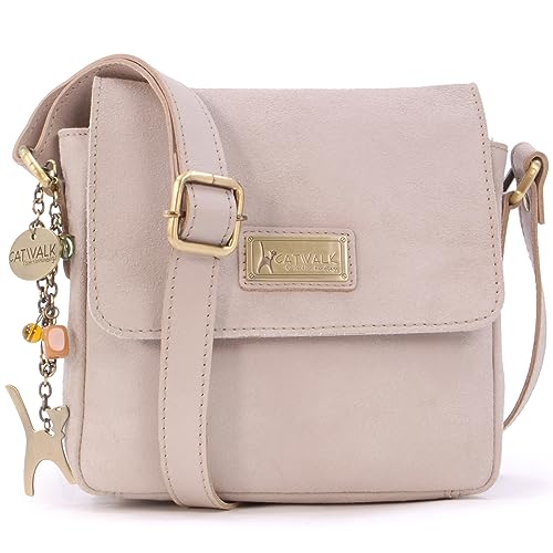 Catwalk Collection Handbags - Damen Antik - Leder Umhängetasche - Crossbody Bag Klein - Messenger Bag - Verstellbarer Schultergurt - Sabine - Latté von Catwalk Collection Handbags