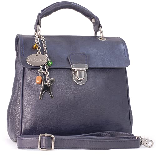 Catwalk Collection Handbags - Damen Leder Umhängetasche - Crossbody Bag/Handtasche Mittelgroß - Verstellbarer Abnehmbarer Gurt - PANDORA - Blau von Catwalk Collection Handbags