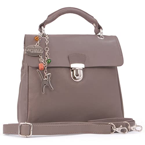 Catwalk Collection Handbags - Damen Leder Umhängetasche - Crossbody Bag/Handtasche Mittelgroß - Verstellbarer Abnehmbarer Gurt - Pandora - Grau von Catwalk Collection Handbags