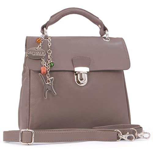 Catwalk Collection Handbags - Damen Leder Umhängetasche - Crossbody Bag/Handtasche Mittelgroß - Verstellbarer Abnehmbarer Gurt - PANDORA - Grau von Catwalk Collection Handbags