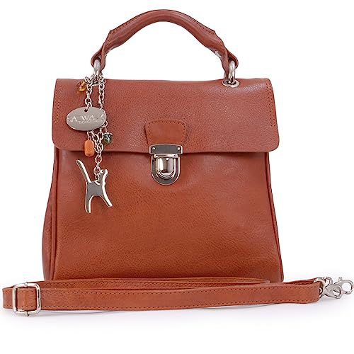 Catwalk Collection Handbags - Damen Leder Umhängetasche - Crossbody Bag/Handtasche Mittelgroß - Verstellbarer Abnehmbarer Gurt - PANDORA - Hellbruan von Catwalk Collection Handbags